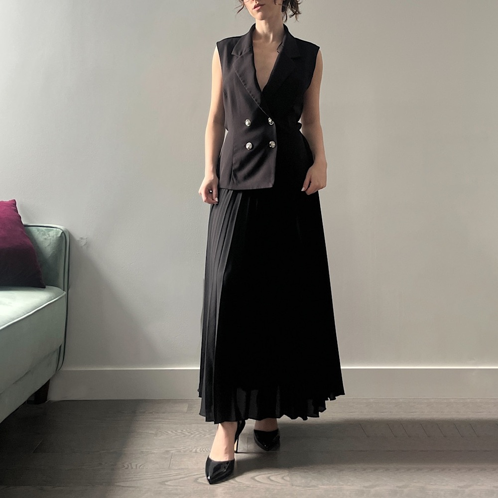 Zara vest and pleated skirt dress